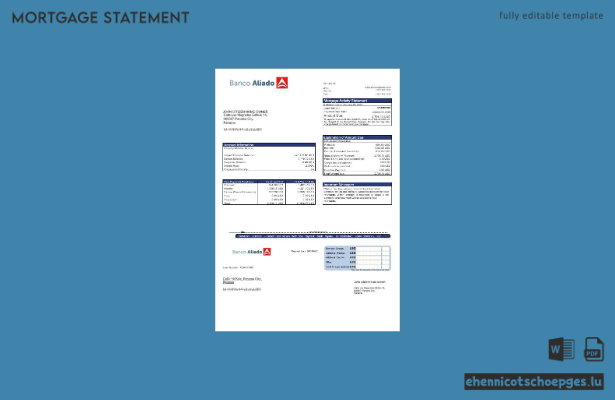 Panama Banco Aliado Hypothekenabrechnung in Word- und PDF-Formaten – Beispielvorschau